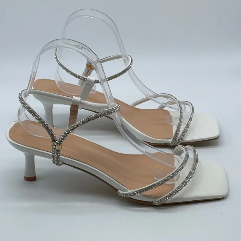 White jewel crusted short heels